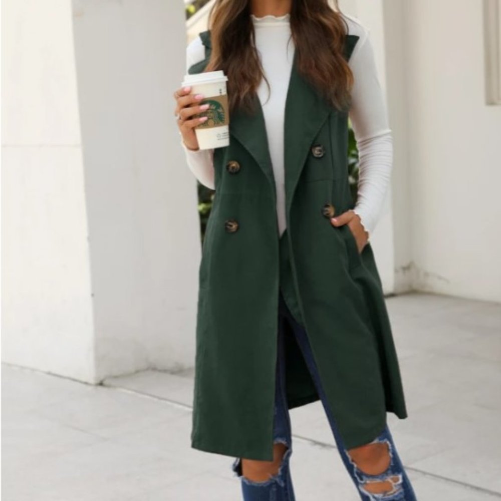 Lapel Collar Double Breasted Vest Coat